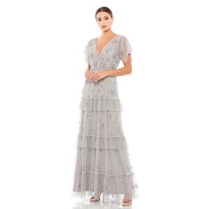 Mac Duggal Gray Embellished Maxi Dress